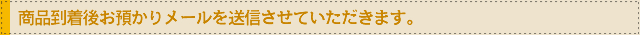 商品到着後お預かりメールを配信させていただきます。